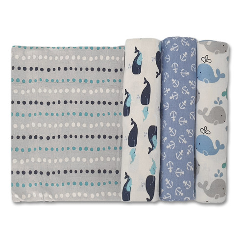 Size (L) Blue Grey Whales Blanket Set
