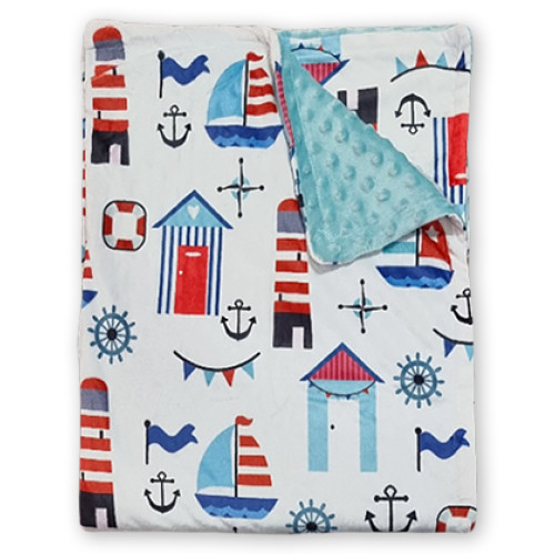 Bubble Fleece Blanket - Red Blue Boats