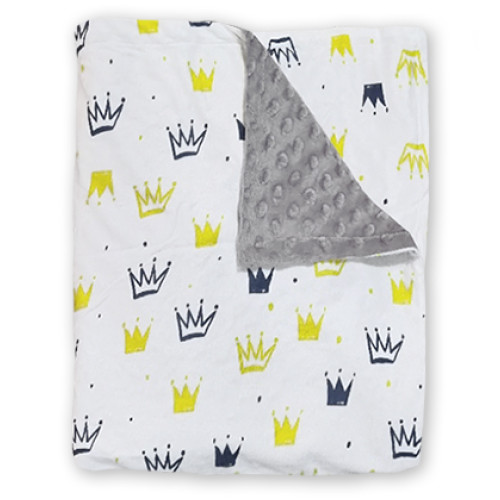 Bubble Fleece Blanket - Navy Yellow Crowns