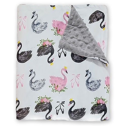 Bubble Fleece Blanket - Pink & Black Swans