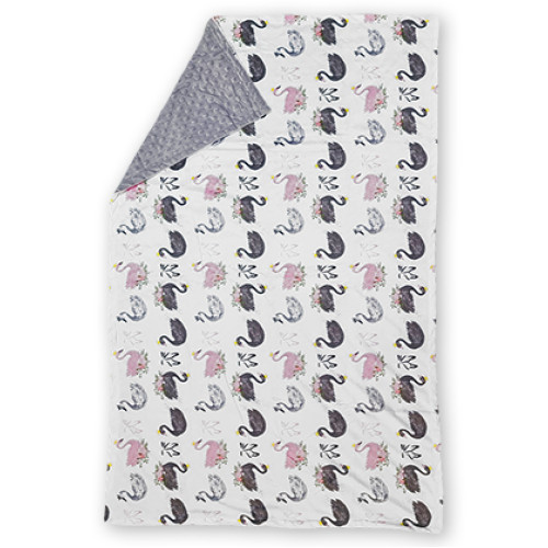 Bubble Fleece Blanket - Pink & Black Swans