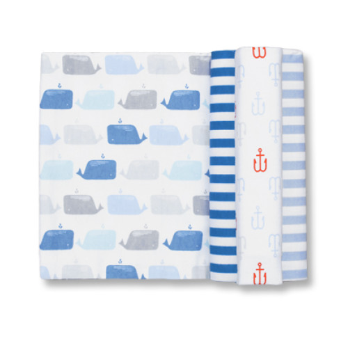 Size (L) Blue Whale Red Anchors Blanket Set