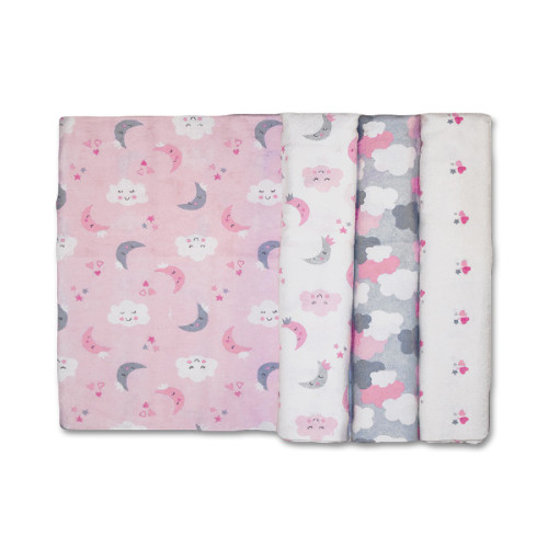 Size (S) Pink & Grey Clouds Blanket Set