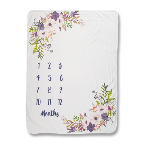 Purple Pink Floral Milestone Blanket 1,3mx1m