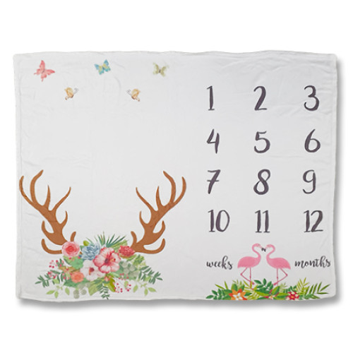Reindeer Flamingos Milestone Blanket 1,3mx1m