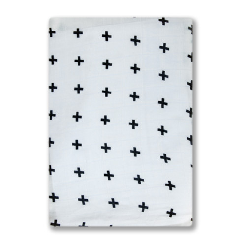 BBM001 White Black Crosses Bamboo Muslin Blanket