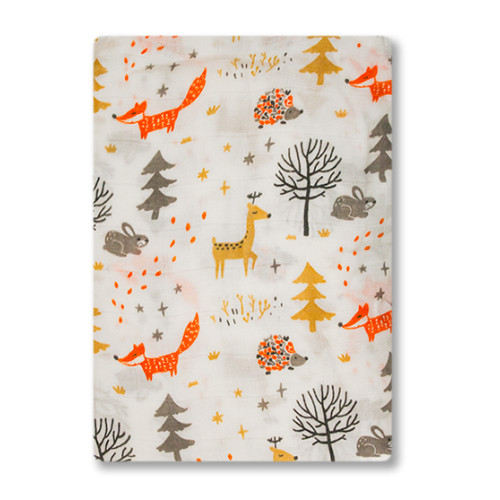 BBM012 Foxes in the Woods Bamboo Muslin Blanket