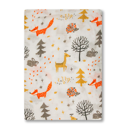 BBM012 Foxes in the Woods Bamboo Muslin Blanket