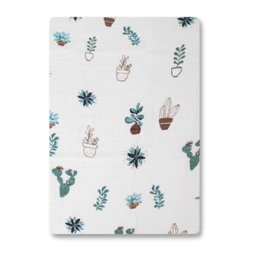 BBM018 White Blue Green Cactus Bamboo Muslin