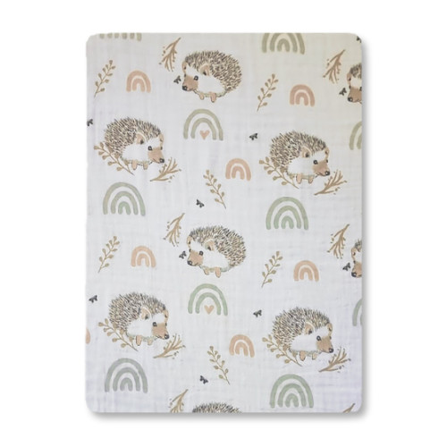 CM615 White Peach Olive Hedgehogs Cotton Muslin (120x110)