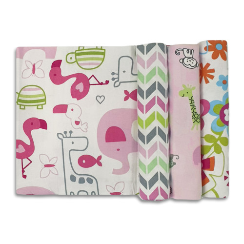 Size (L) Pink Green Grey Animals Flowers Blanket Set