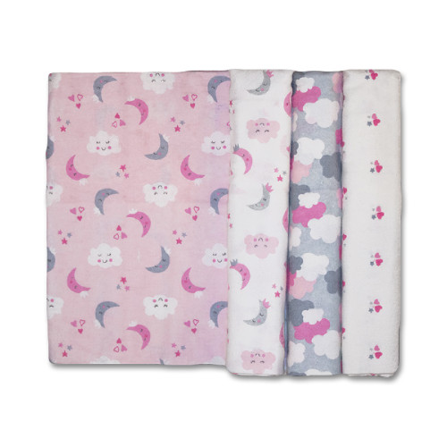 Size (L) Pink & Grey Clouds Blanket Set