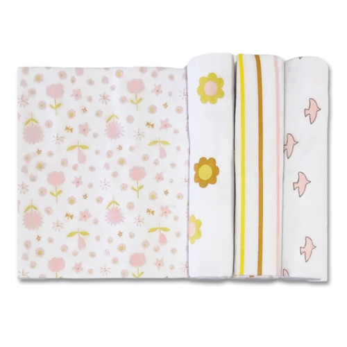 Size (L) Soft Pink Birds Flowers Blanket Set