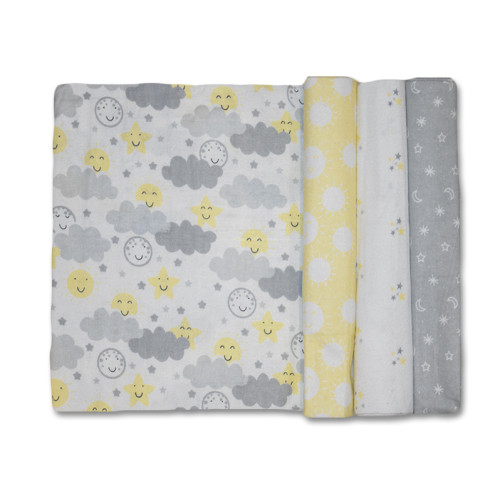 Size (L) Yellow & Grey Clouds Blanket Set