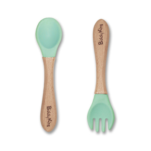 Bamboo Silicone Spoon & Fork Set: Aqua