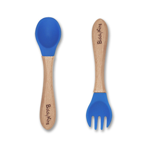 Bamboo Silicone Spoon & Fork Set: Royal Blue