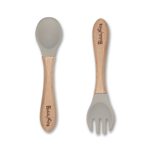 Bamboo Silicone Spoon & Fork Set: Light Grey