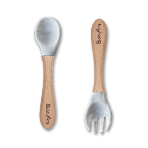 Bamboo Silicone Spoon & Fork Set: Marble