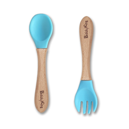 Bamboo Silicone Spoon & Fork Set: Light Blue
