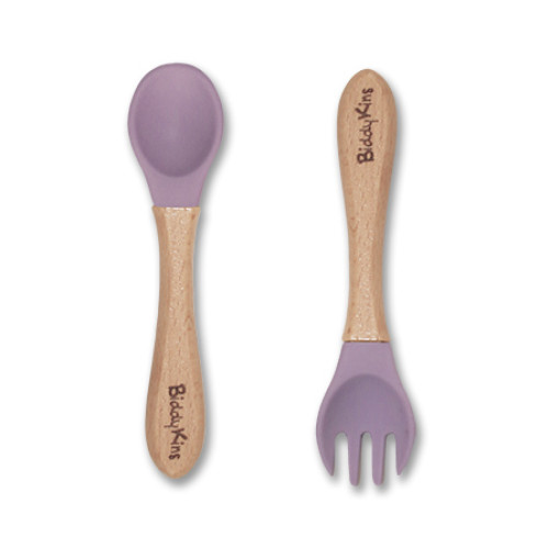 Bamboo Silicone Spoon & Fork Set: Lilac