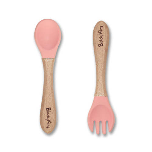 Bamboo Silicone Spoon & Fork Set: Pink