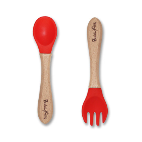 Bamboo Silicone Spoon & Fork Set: Red