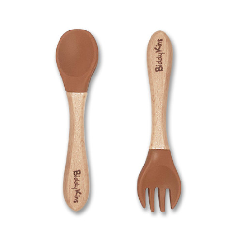 Bamboo Silicone Spoon & Fork Set: Tan