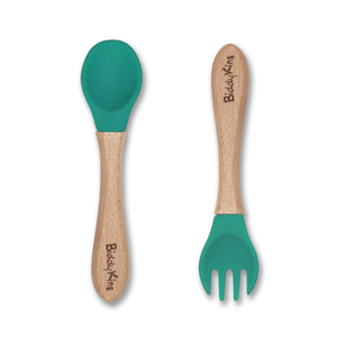 Bamboo Silicone Spoon & Fork Set: Turquoise