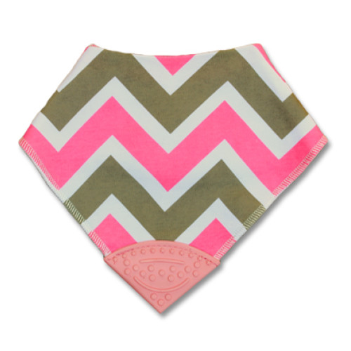 Pink & Tan Chevron Teether Bib