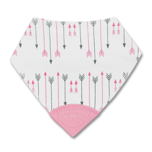 White with Pink & Grey Arrows Teether Bib