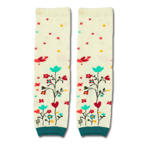 LW005 Cream flowers Leg Warmers