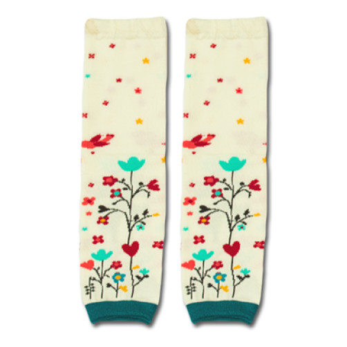 LW005 Cream flowers Leg Warmers