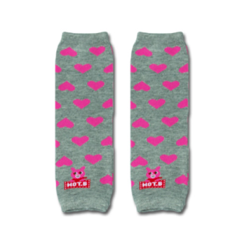 LW013 Grey Pink Hearts Leg Warmers