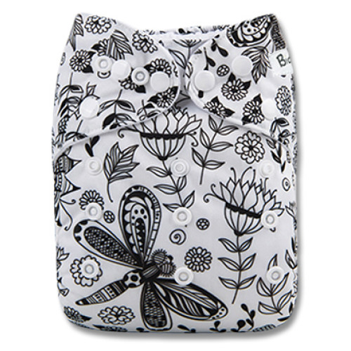 F229 Black White Dragonfly Floral Ai1