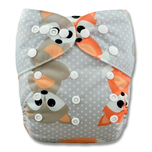 PC016 Grey Orange Baby Foxes PUL Cover