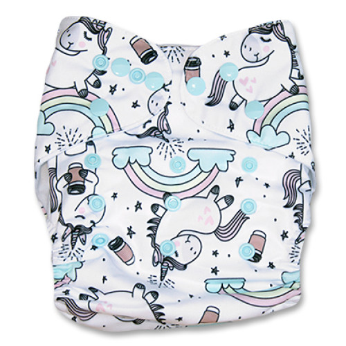 NbDG030 White Unicorns & Rainbows Newborn DGusset Cover