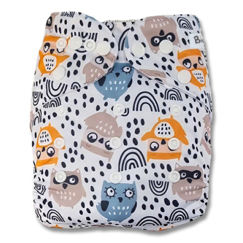 B368 White Blue Yellow Owls Pocket