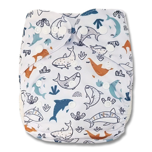 B366 White Grey Orange Sharks Pocket