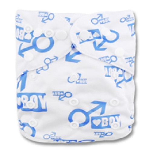 B046 White with Blue Boy Symbols