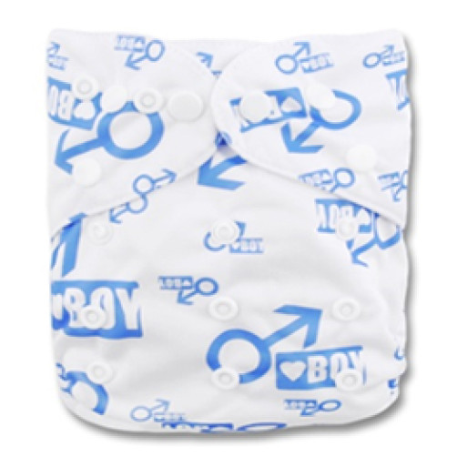 B046 White with Blue Boy Symbols