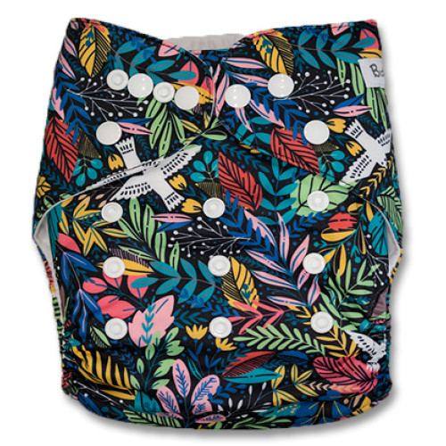B182 Black Neon Leaves White Birds