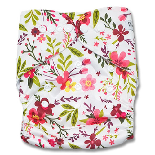 B284 White Green Pink Floral Pocket