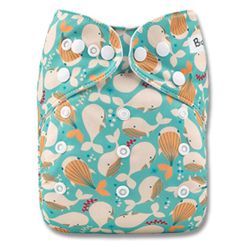 B244 Aqua Cream Orange Whales Pocket