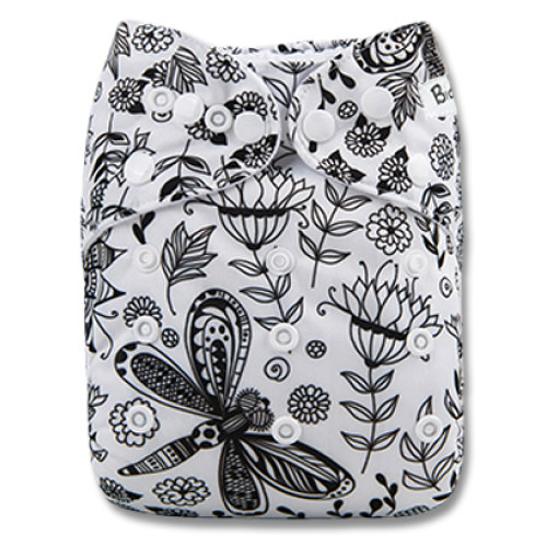 B247 Black White Dragonfly Floral Pocket