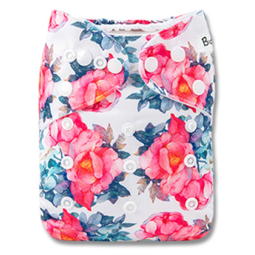 B259 Large Pink Flowers Blue Leaves Pocket