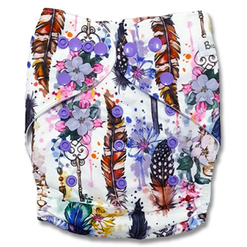 B262 Lilac Pink Feathers & Flowers Pocket