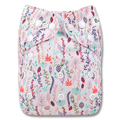 B258 White Pastel Feathers & Flowers Pocket
