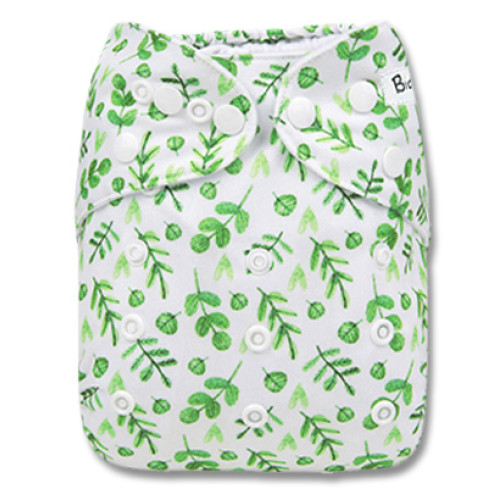 B243 White Green Leaves & Hearts Pocket