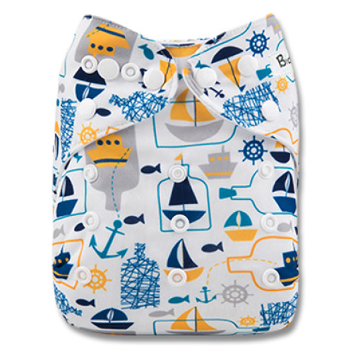 B253 White Navy Yellow Grey Boats Pocket