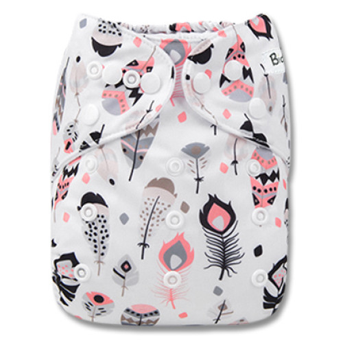 B254 White Pink Grey Feathers Pocket